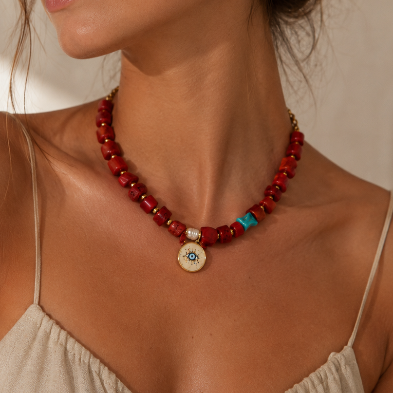 Mystic Eye Coral Necklace