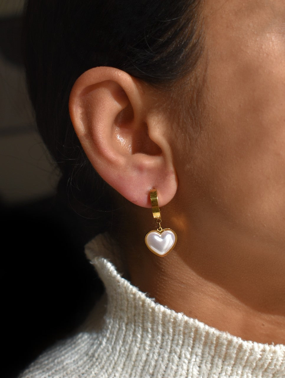 Heart Pearl Drop Earrings