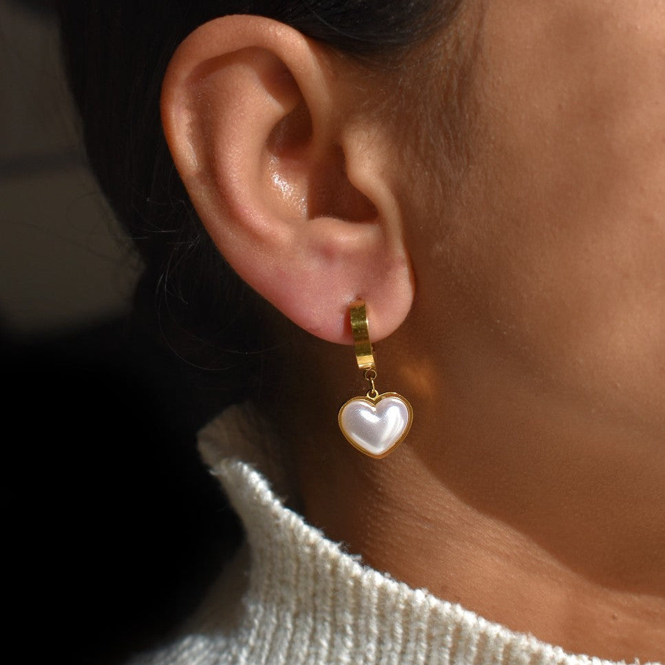 Heart Pearl Drop Earrings