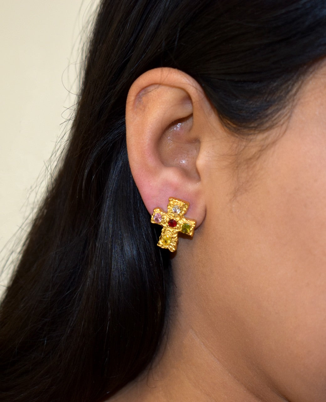 Gemstone Cross Earrings