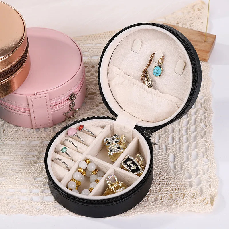 Elegant Round Leather Jewelry Box
