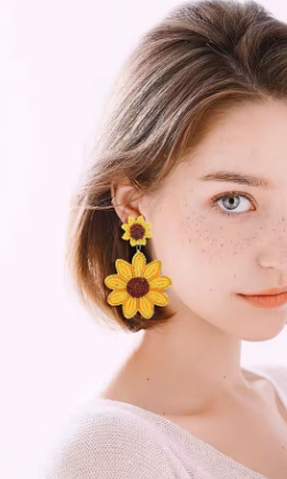Beaded Sunflower Earrings