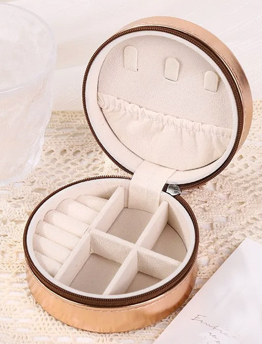 Elegant Round Leather Jewelry Box