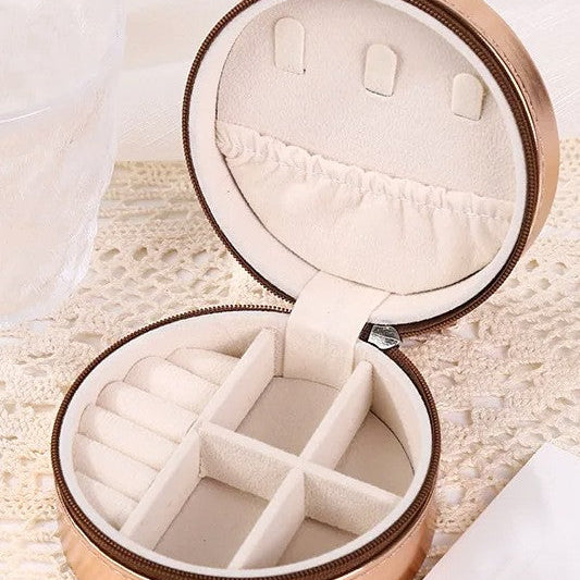 Elegant Round Leather Jewelry Box
