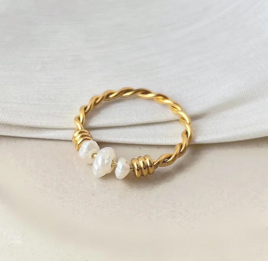 Gold Pearl Twist Ring