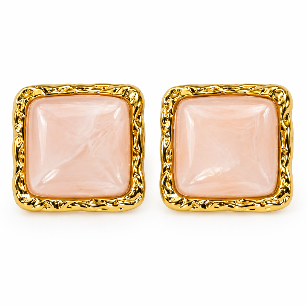 Golden Marble Square Earrings