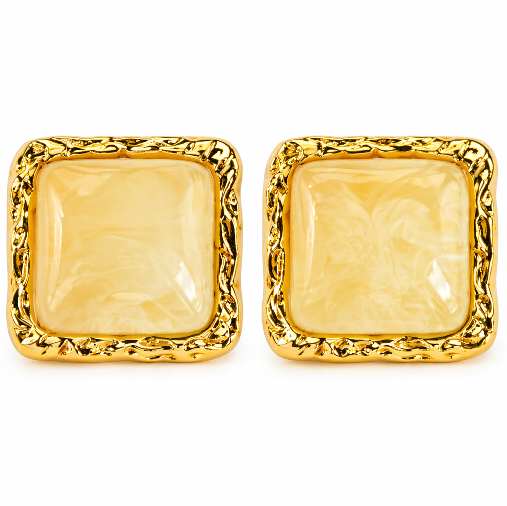Golden Marble Square Earrings
