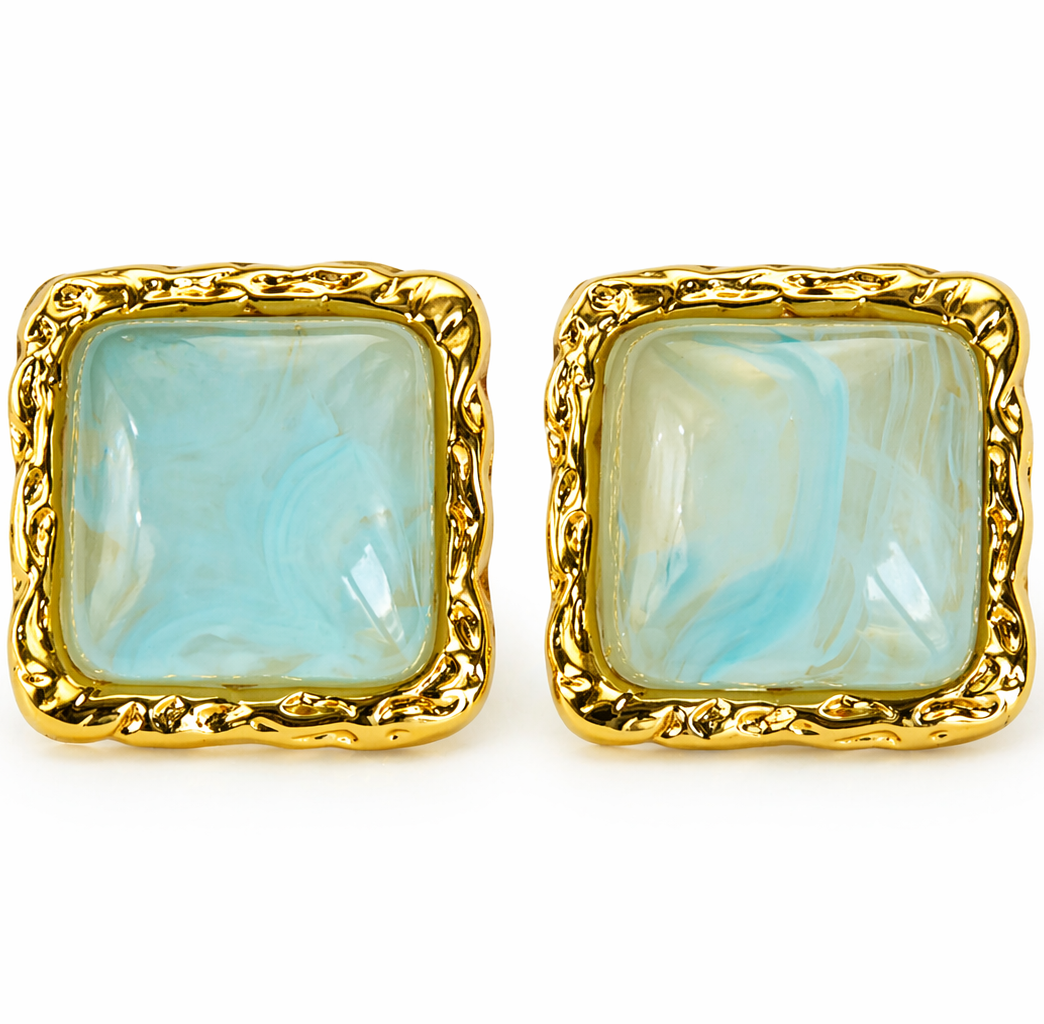 Golden Marble Square Earrings