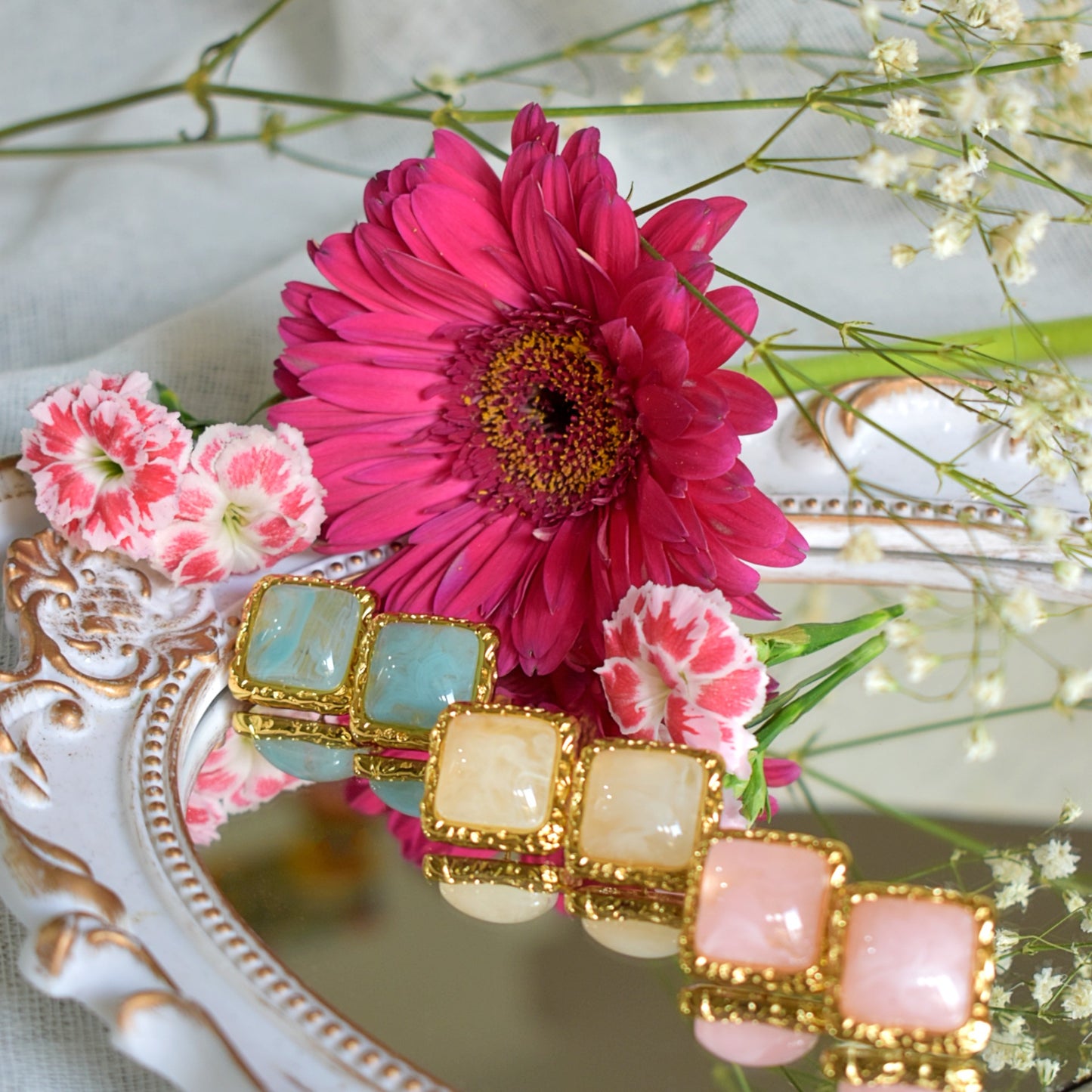 Golden Marble Square Earrings