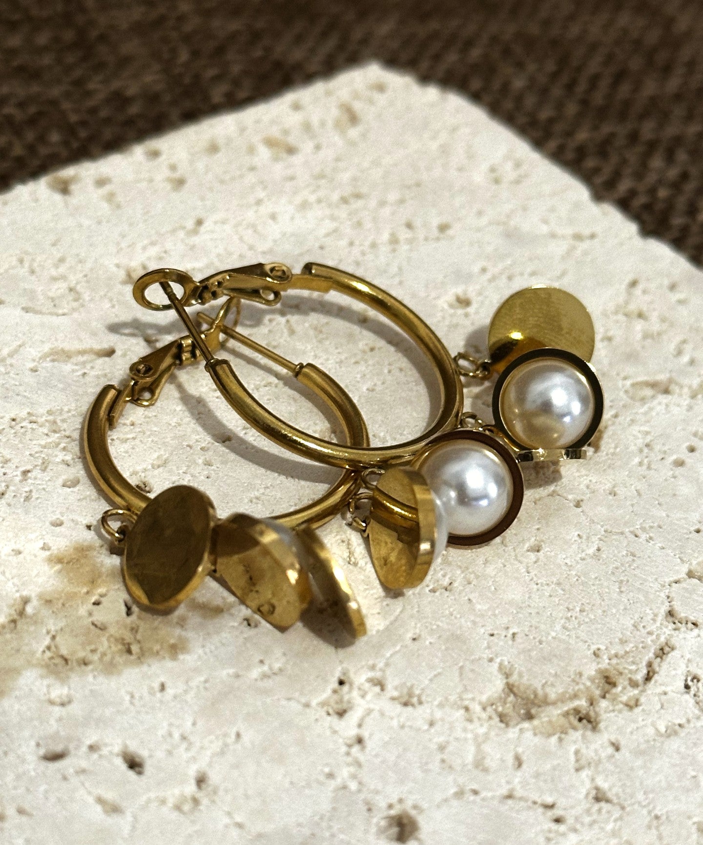 Pearl Charm Gold Hoops