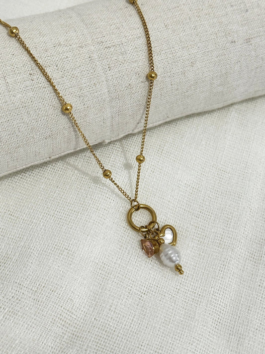 Pearl & Pink Gem Necklace