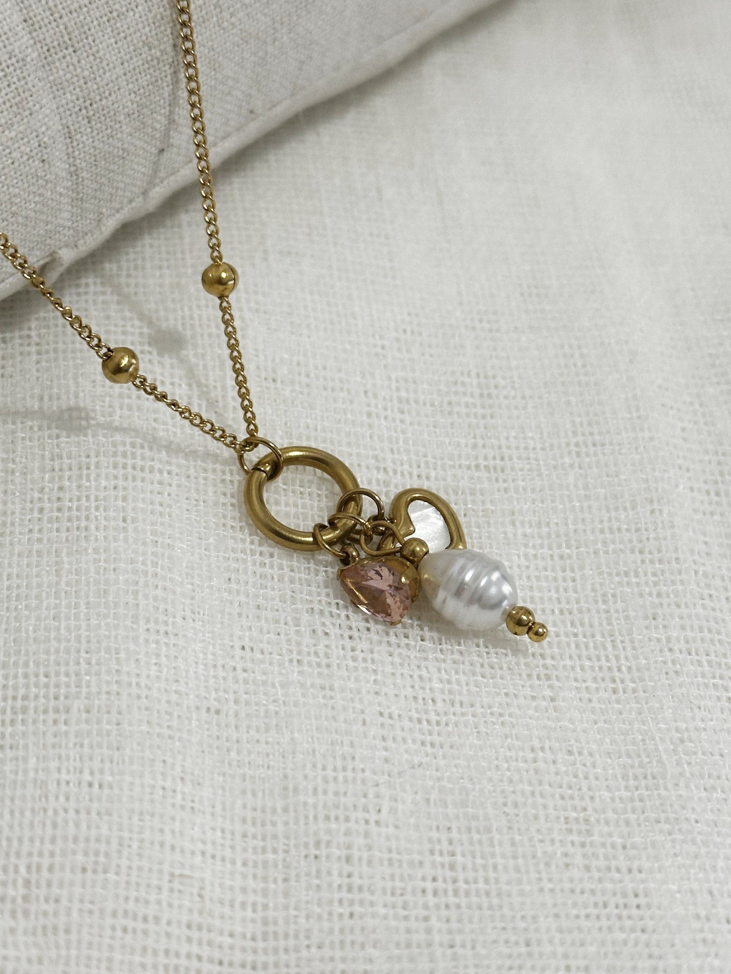 Pearl & Pink Gem Necklace