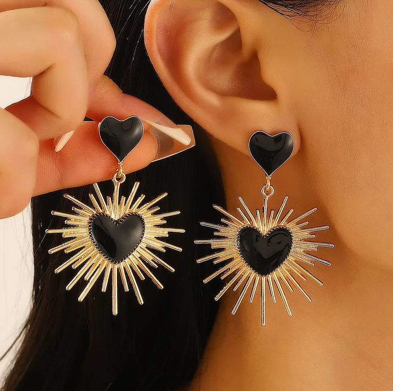 Midnight Radiance Heartburst Earrings